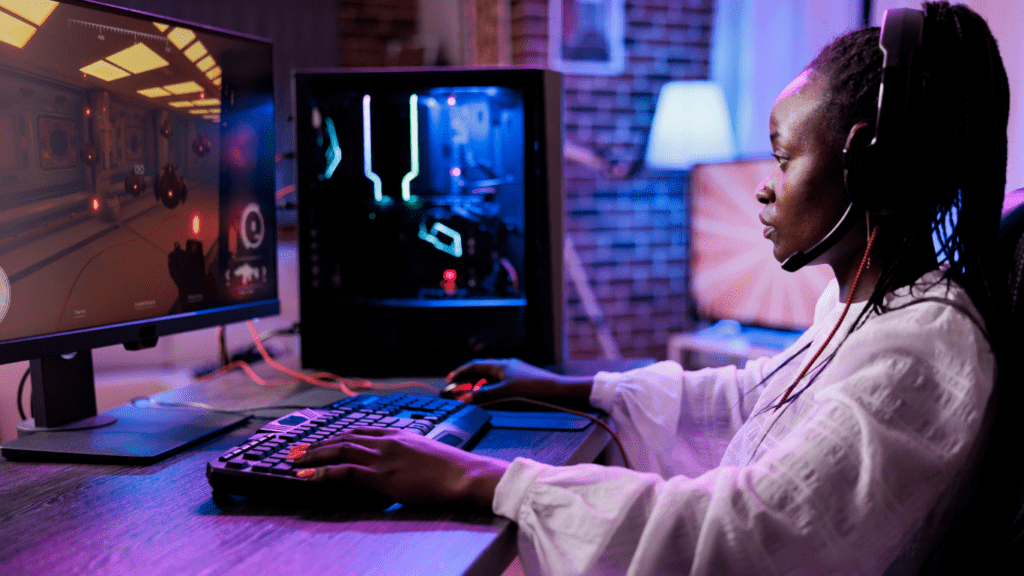 Woman playing video game